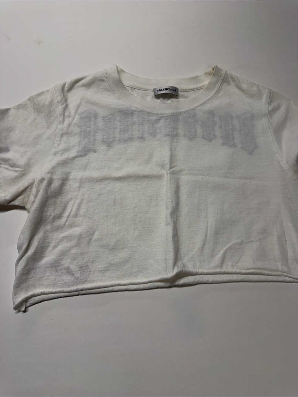 Balenciaga Cream Cropped Logo Tee